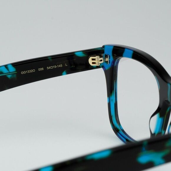 NEW Gucci GG1332O 006 Spotted Black Turquoise Havana Square Men Eyeglasses - Picture 8 of 11